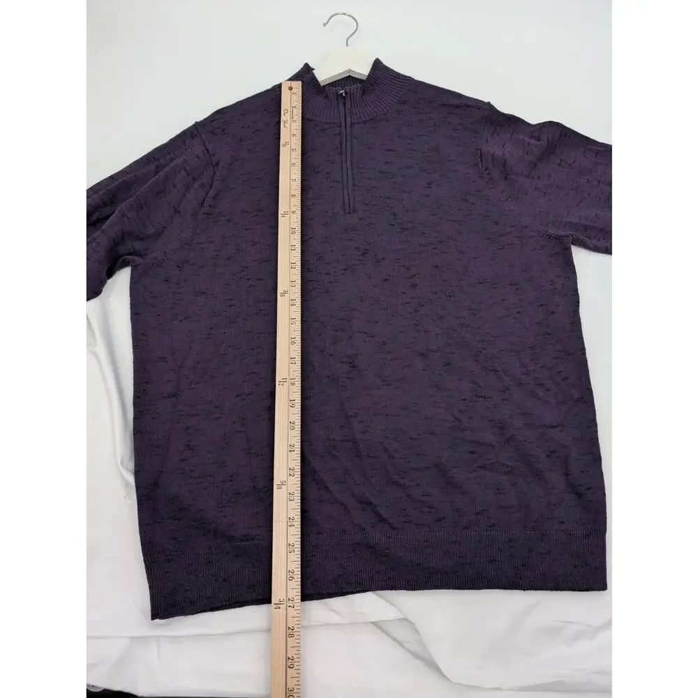 Nordstrom Men's Shop Large Purple Black Cotton Cashmere Quarter Zip Sweater